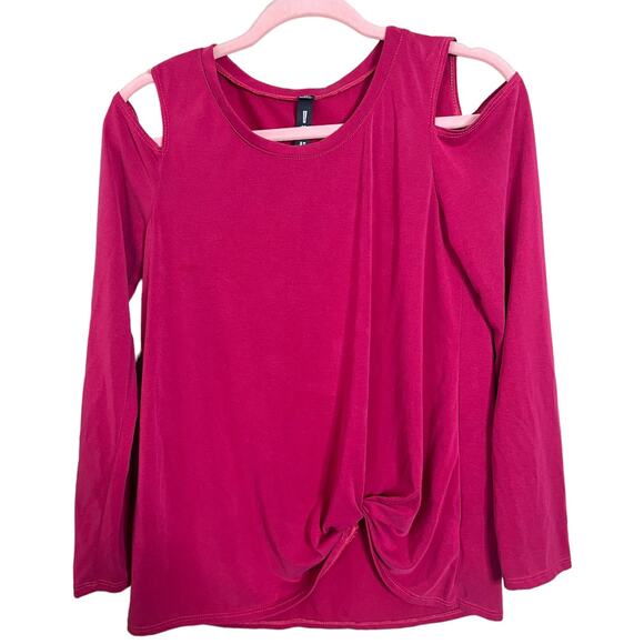 Design Lab Lord & Taylor magenta cold shoulder long sleeve top small - Picture 1 of 4